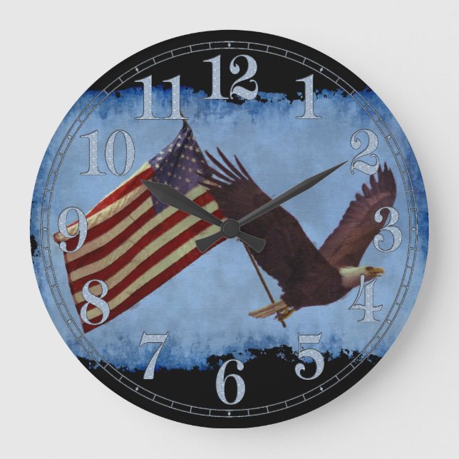 American Örn & US Flagga Patriotic Art Clock Stor Klocka (Framsida)