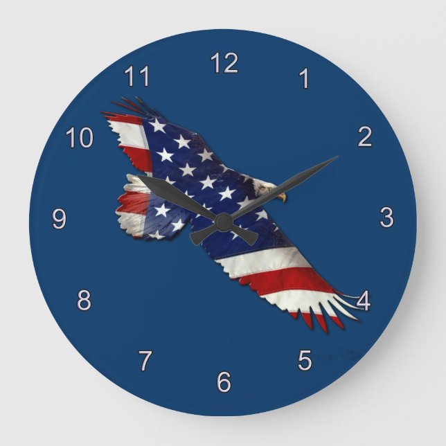 American Örn & US Flagga Patriotic Art Clock Stor Klocka (Framsida)