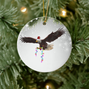 American Örn USA Santa Hat Wildlife Animal Julgransprydnad Keramik