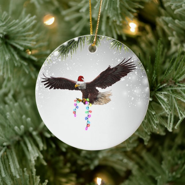 American Örn USA Santa Hat Wildlife Animal Julgransprydnad Keramik (Träd)