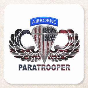 American Paratrooper med amerikansk Flagga Underlägg Papper Kvadrat
