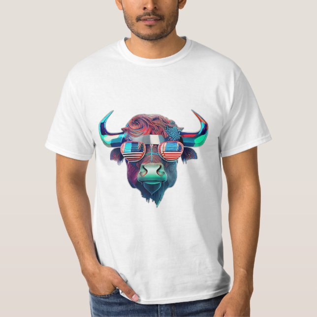 American Patriot Bull Cow Buffalo T Shirt (Framsida)