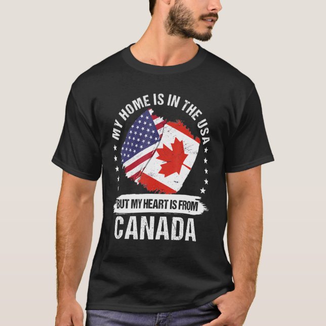 American Patriot Canada Flagga American Canadian R T Shirt (Framsida)