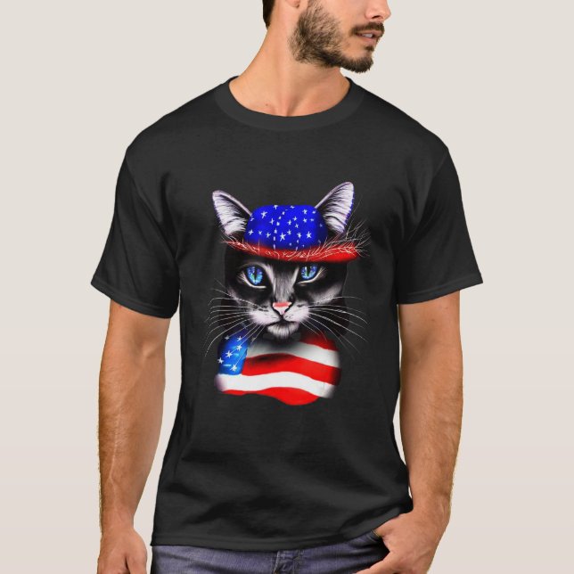 American patriot cat independence day 4th july usa t shirt (Framsida)