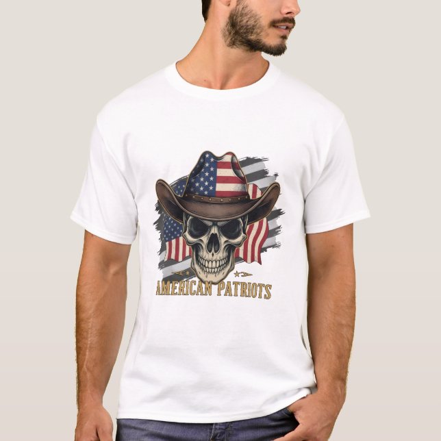 American Patriot Cowboy Skull - USA Flag classic T T Shirt (Framsida)