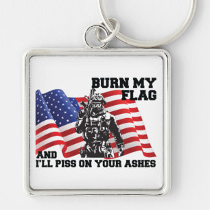 American Patriot Fyrkantig Silverfärgad Nyckelring