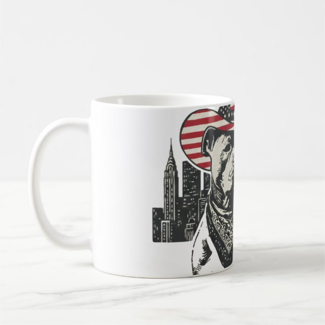 American Patriot Pitbull Cowboy - NYC Skyline Vint Kaffemugg (Vänster)
