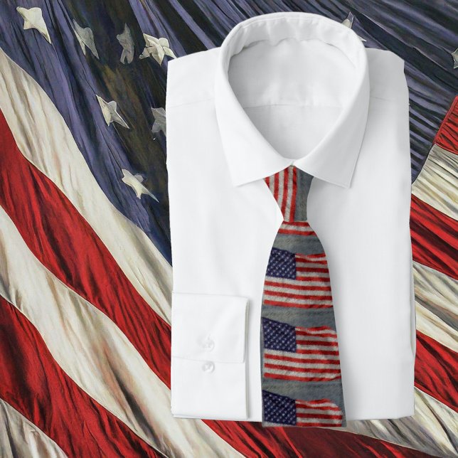 American Patriot Rött vitt blått Stars Rand Flagga Slips (Tie on Shirt)