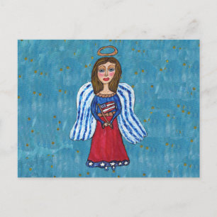American Patriotic Angel Holding USA flagga Stars Vykort