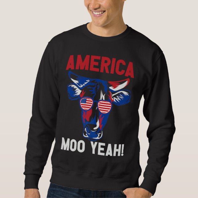 American Patriotic Decoration Moo Yeah Premium Lång Ärmad Tröja (Framsida)