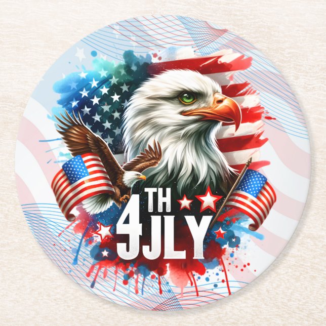 American Patriotic Eagle Sublication-61905 Underlägg Papper Rund (Framsidan)