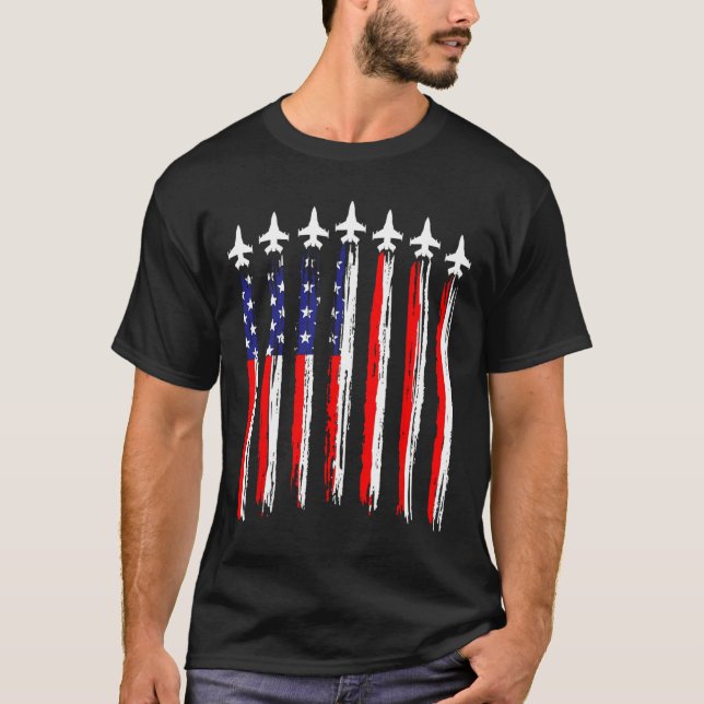 American Patriotic Fighter Jet USA flagga Wave 4t T Shirt (Framsida)