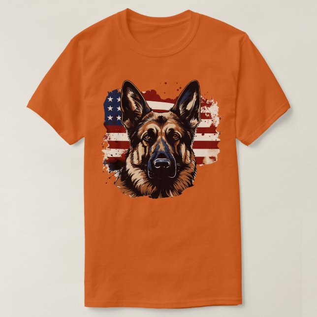 American Patriotic German Shepherd Hund T Shirt (Design framsida)