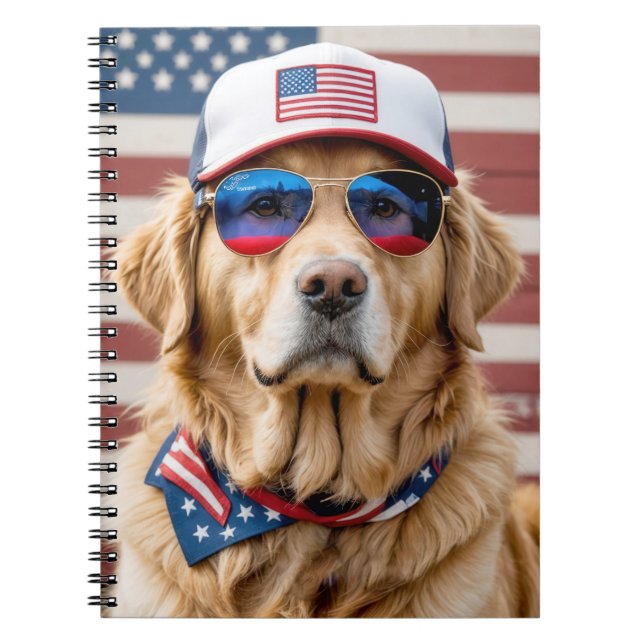 American Patriotic Golden Retriever Anteckningsbok (Framsidan)