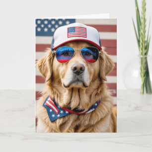 American Patriotic Golden Retriever Birthday Kort