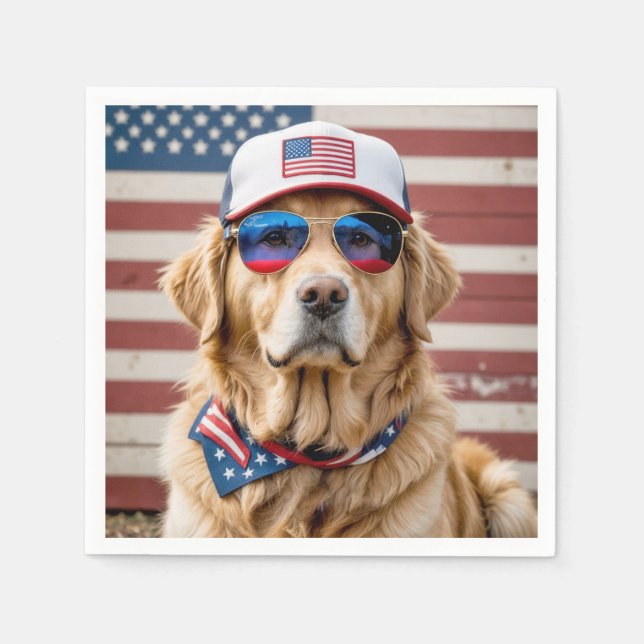 American Patriotic Golden Retriever Pappersservett (Framsidan)