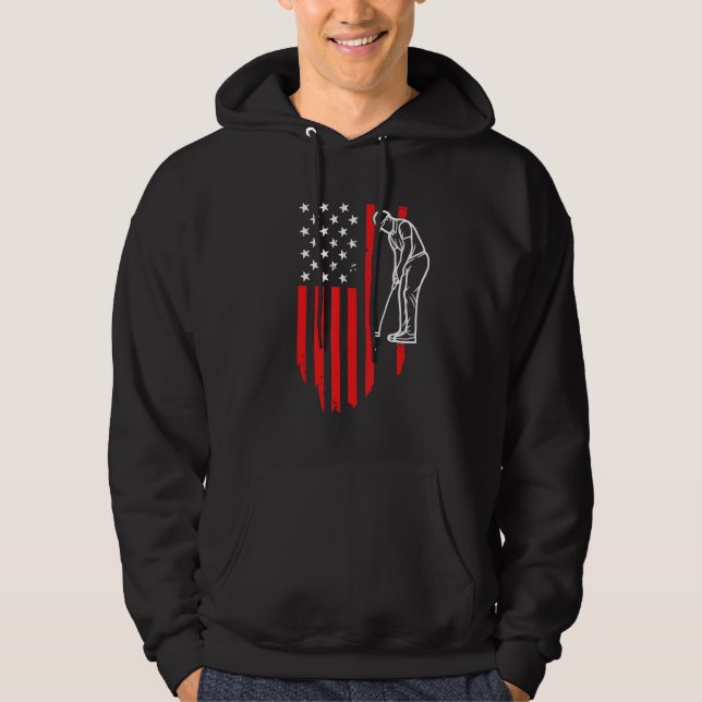 American Patriotic Golfer Usa Flag Retro Golf Hoodie (Framsida)