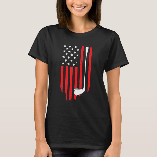 American Patriotic Golfer Usa Flag Retro Golf stic T Shirt (Framsida)