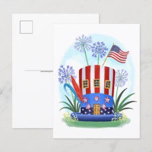 American Patriotic Hat House Postcard Vykort