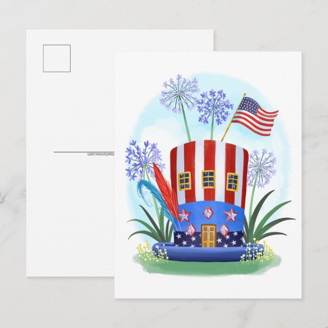 American Patriotic Hat House Postcard Vykort (Fram/baksida)