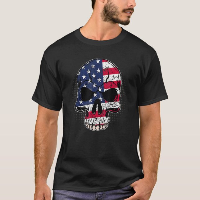 American Patriotic Skull 4:e juli USA flagga Manar T Shirt (Framsida)