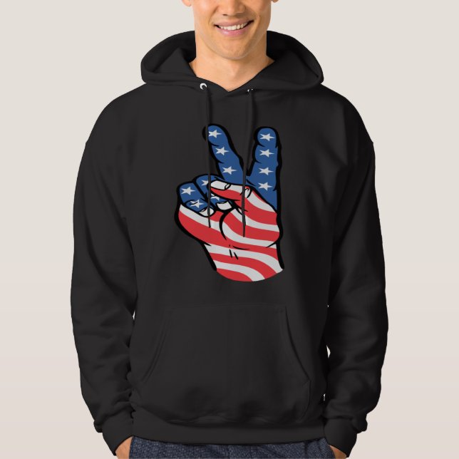 American Peace Flag  Patriotic 4th of July Hand Si Hoodie (Framsida)