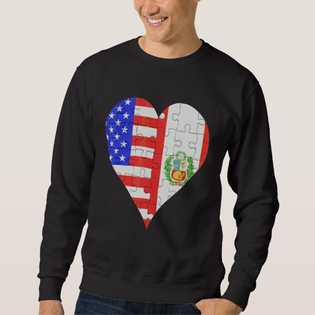 American Peruvian Flagga Heart Lång Ärmad Tröja (Framsida)