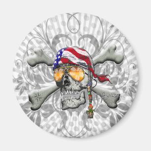 American Pirat Skull och Kor Bones Magnet
