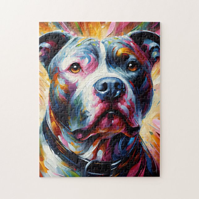 American Pit Bull Terrier Hund Acrylic Print Pussel (Vertikal)