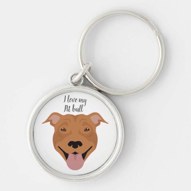 American Pit bull Terrier hund Rund Silverfärgad Nyckelring (Framsidan)