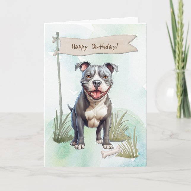 American Pit Bull Terrier Hund under Birthday-teck Kort (Framsida)