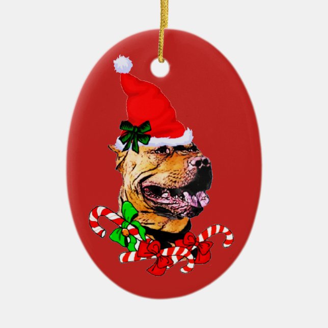 American Pit Bull Terrier Jul Julgransprydnad Keramik (Framsidan)