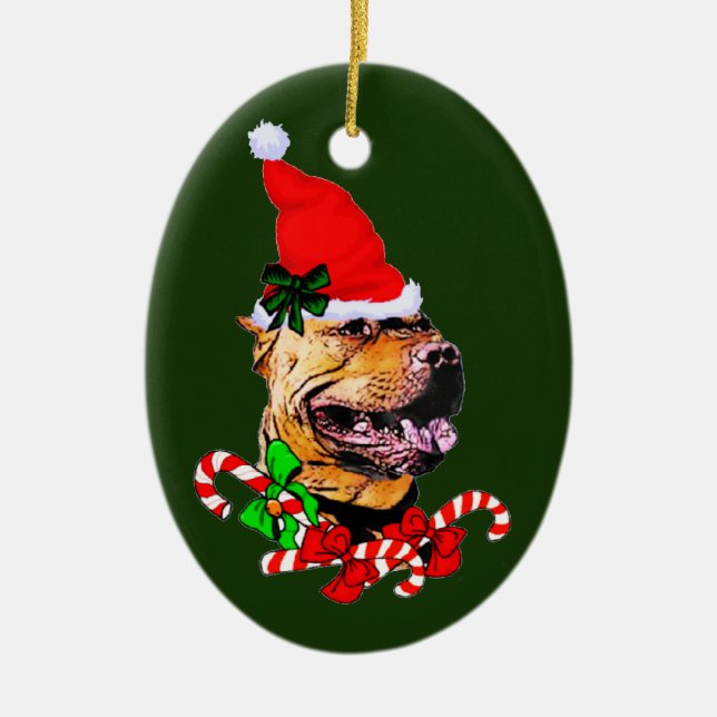 American Pit Bull Terrier jul Julgransprydnad Keramik (Framsidan)