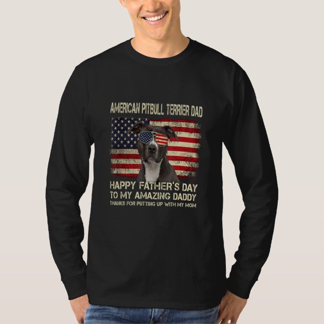 American Pit Bull Terrier Pappa Lycklig Fars dag D T Shirt (Framsida)