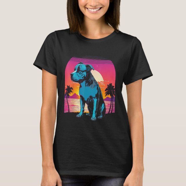 American Pit Bull Terrier Retro 80s Style Sunset T Shirt (Framsida)