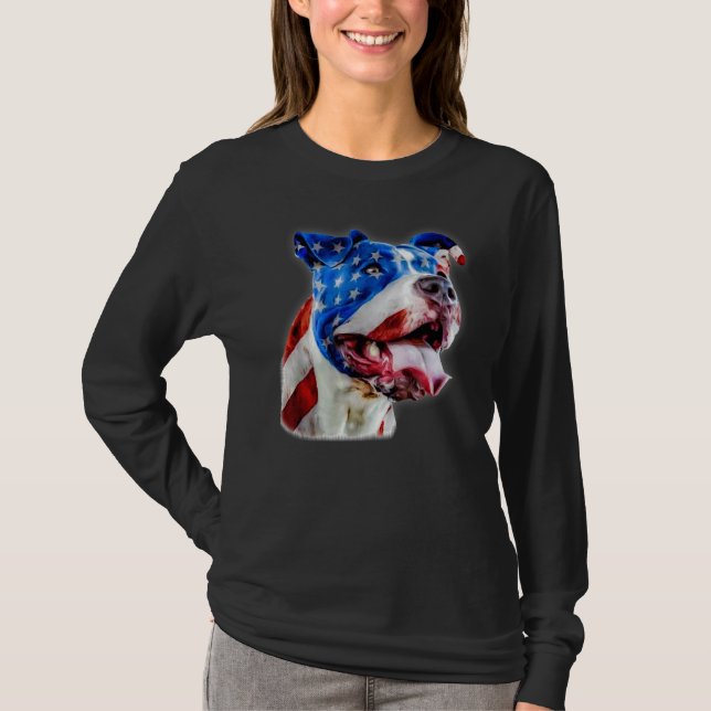 American Pit Bull Terrier USA flagga Patriotic Hun T Shirt (Framsida)