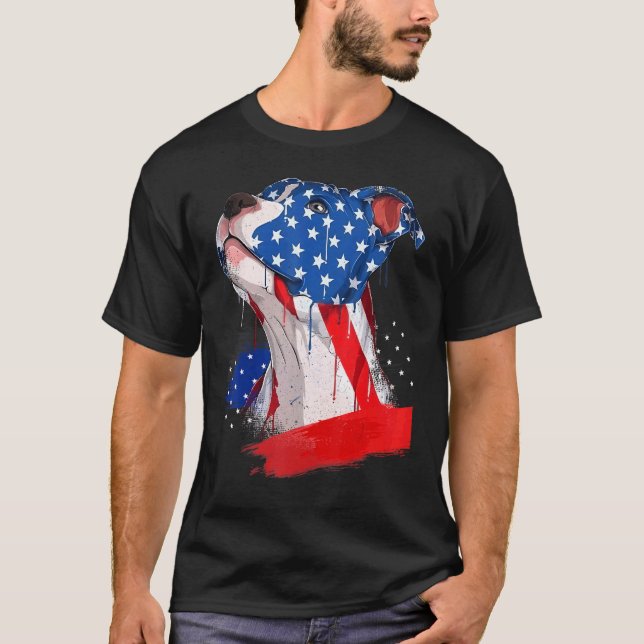 American Pit Bull Terrier USA flagga Patriotic Hun T Shirt (Framsida)