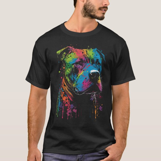 American Pitbull - Graffiti Bläck Stänk T Shirt (Framsida)