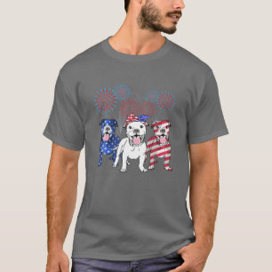 American Pitbull Hund Fireworks 4:e juli USA flagg T Shirt
