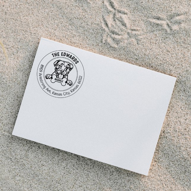 American Pitbull Hund Returadress Family Stämpel (Skapare uppladdad)