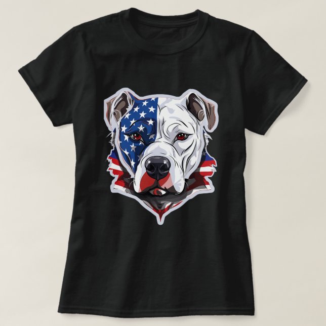 American Pitbull med amerikansk flagga som bakgrun T Shirt (Design framsida)