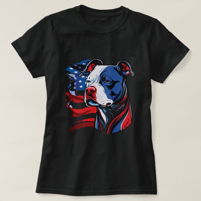 American Pitbull med US stars och stripes Flagga I T Shirt (Design framsida)