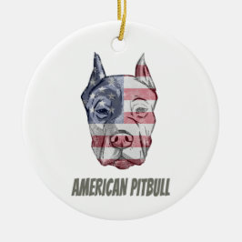 American Pitbull Terrier Bully Vintage Flagga Julgransprydnad Keramik