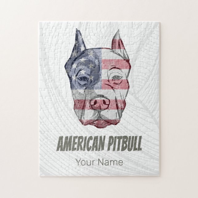 American Pitbull Terrier Bully Vintage Flagga Pussel (Vertikal)