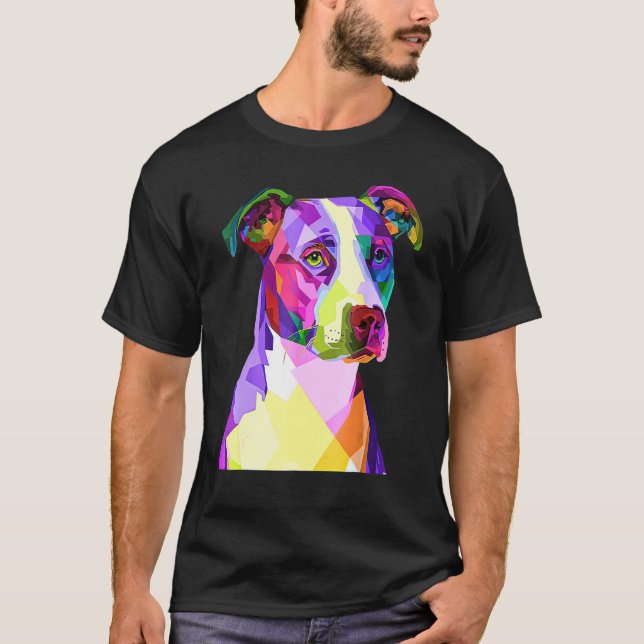 American Pitbull Terrier Pop Art-porträtt T Shirt (Framsida)
