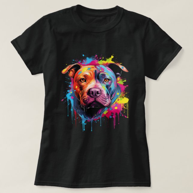 American Pitbull Terrier Stänk Art Pitbull Hundar  T Shirt (Design framsida)