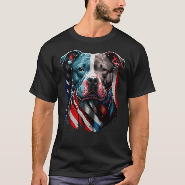 American Pitbull Terrier USA flagga Patriotic Hund T Shirt (Framsida)