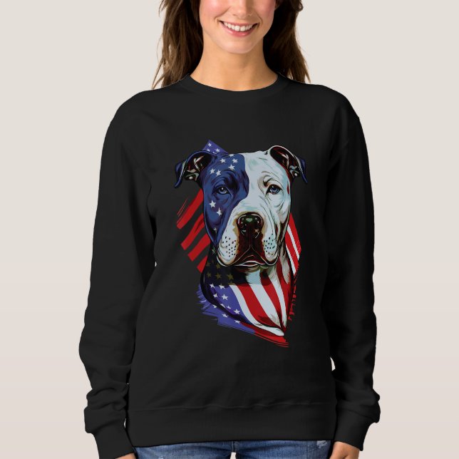 American Pitbull with American Flag Illustration T Shirt (Framsida)