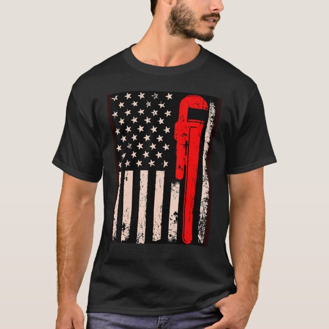American Plumber Flag Patriotic Plumbing Wrench Pi T Shirt (Framsida)