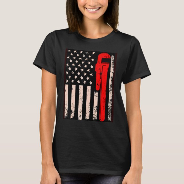 American Plumber Flag Patriotic Plumbing Wrench Pi T Shirt (Framsida)